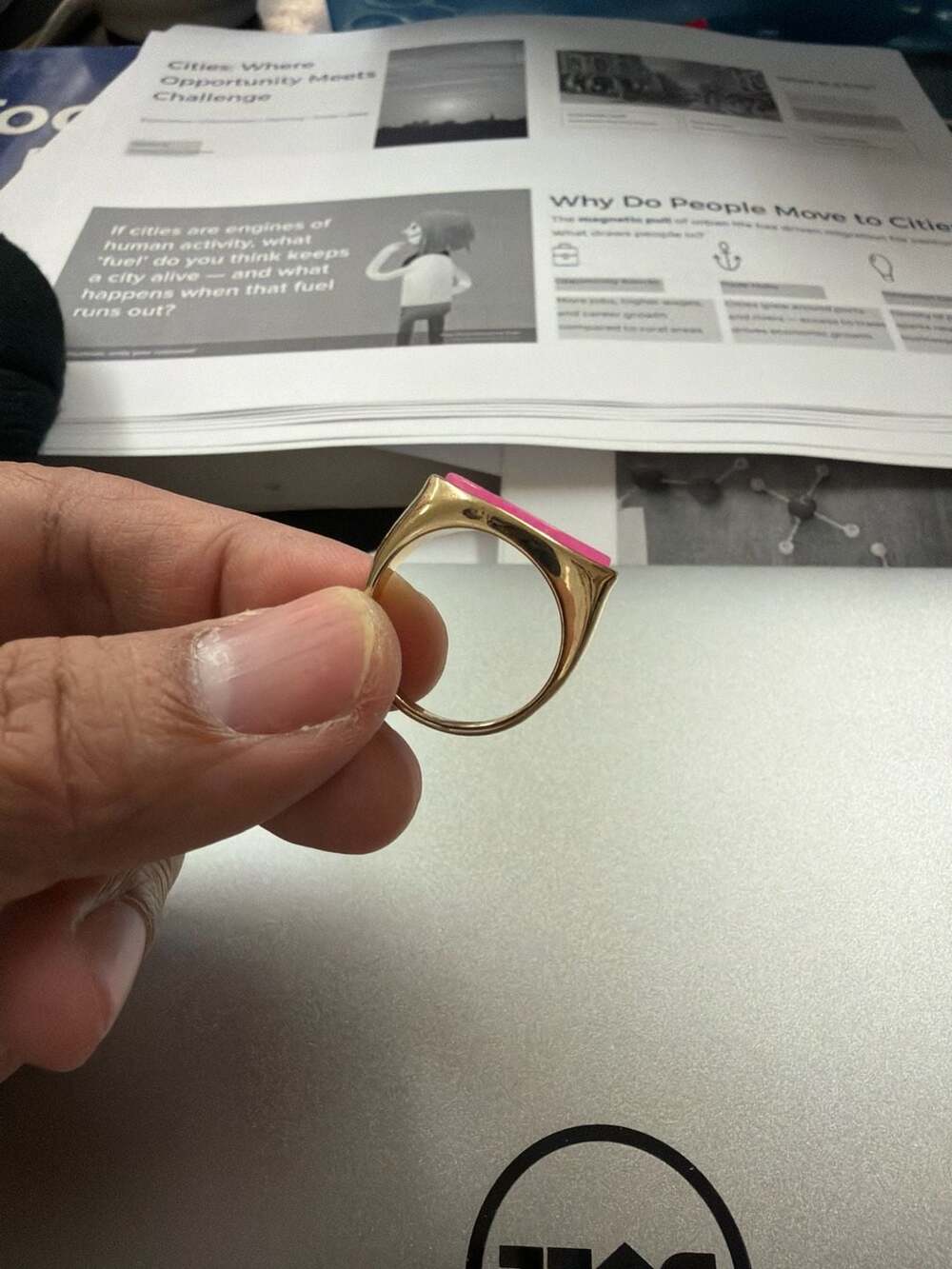 Miansai Mini Rectangular Signet Ring Gold Vermeil Pink Enamel